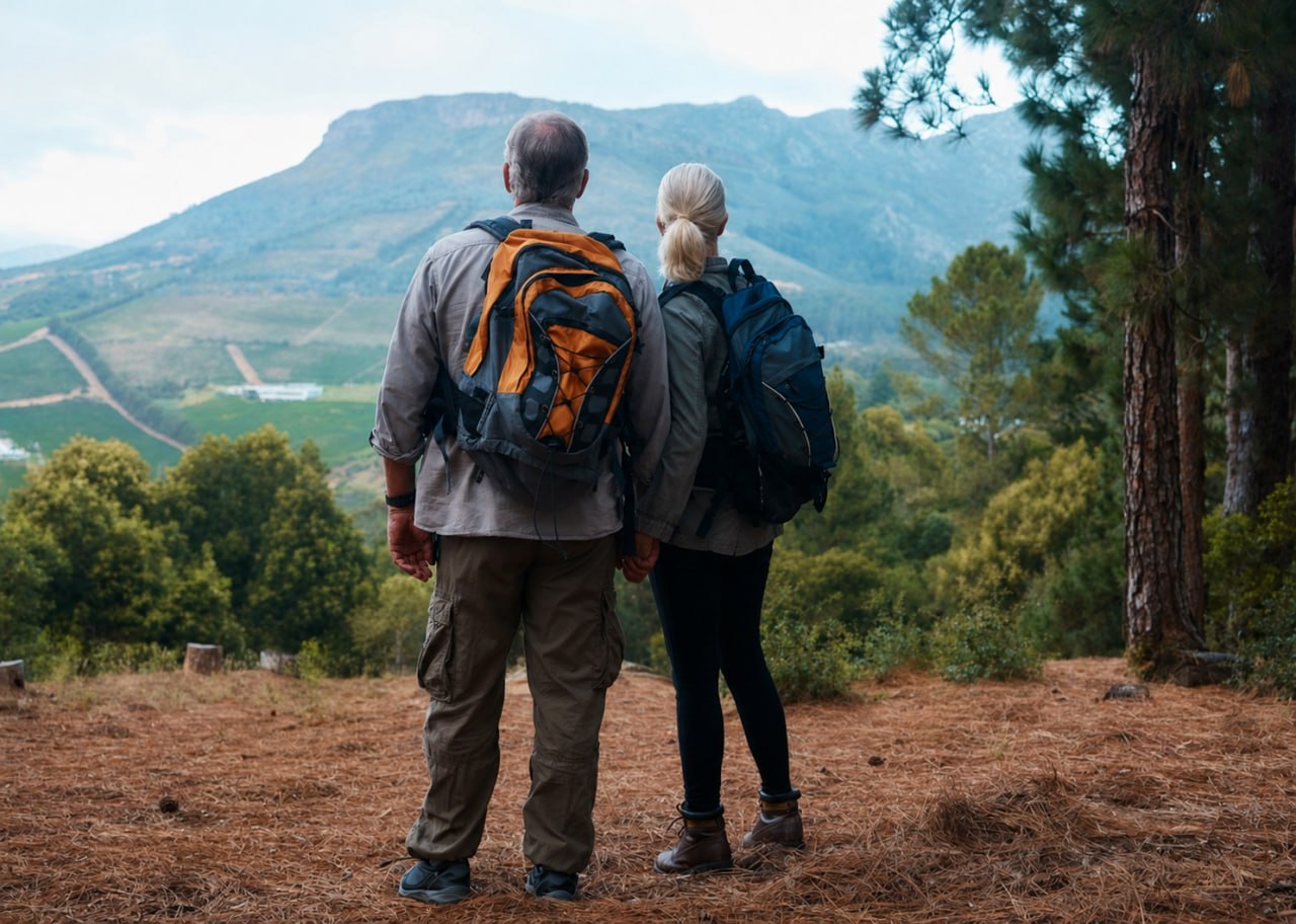 Un couple de randonneurs profite d’un paysage de montagne